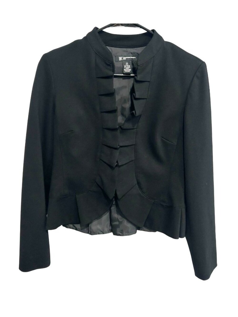 INC International Concepts Petite Black Ruffled Blazer Lined Dark Academia Gothi